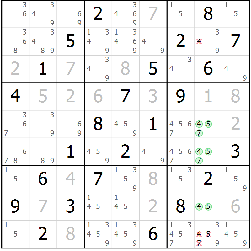 Position des candidats pour la solution de la Gr 66 page 69 du magazine de sudoku Virtuose n° 125