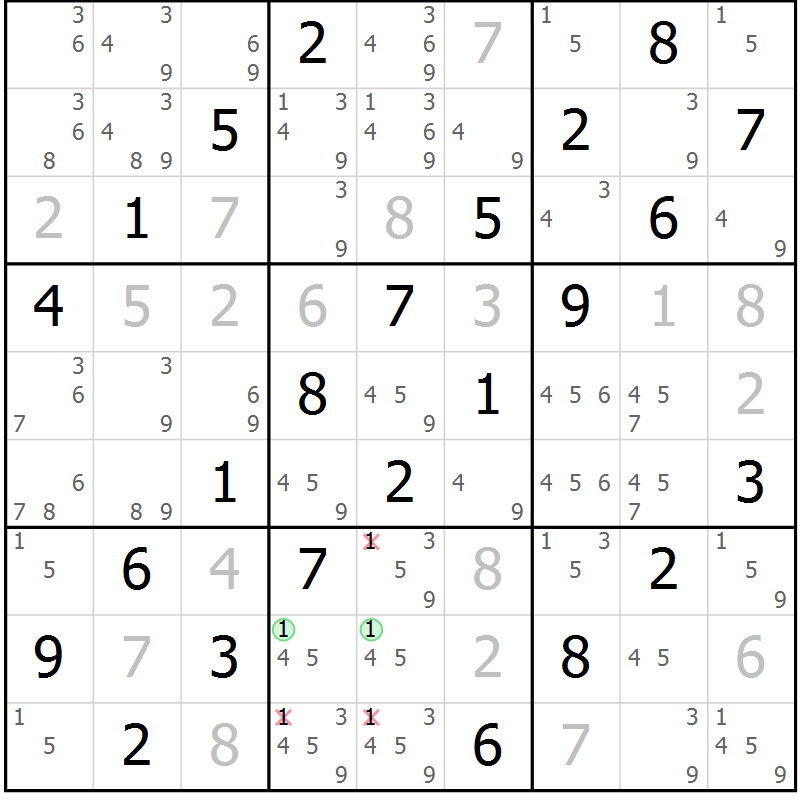 Position des candidats pour la solution de la Gr 66 page 69 du magazine de sudoku Virtuose n° 125