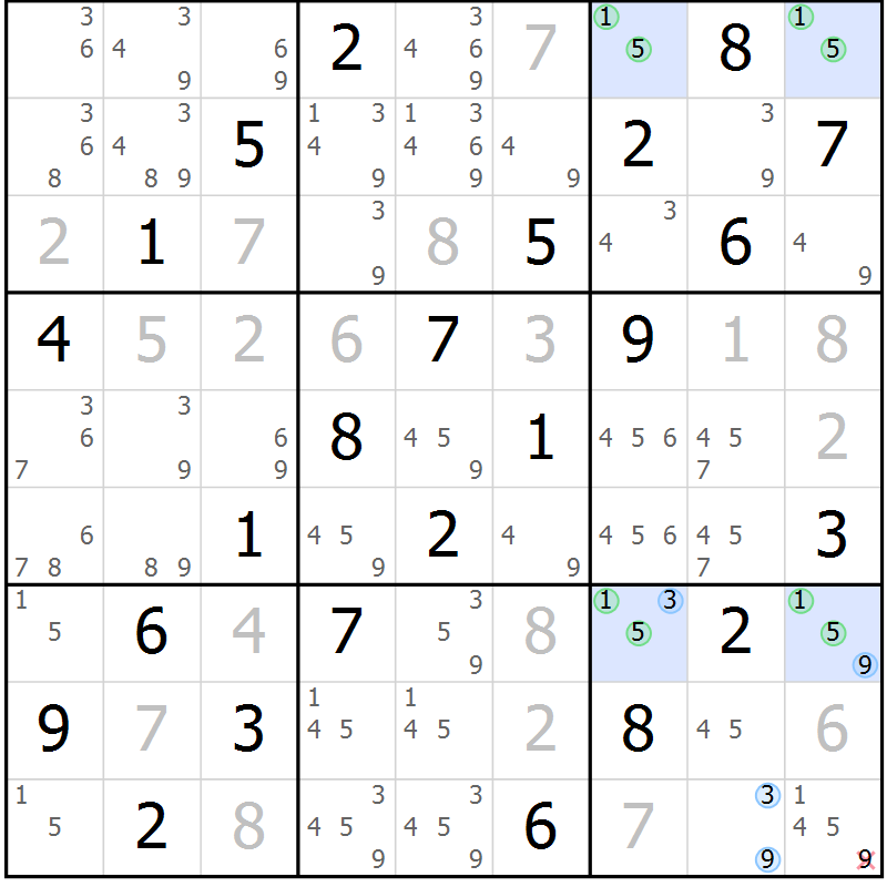 Position des candidats pour la solution de la Gr 66 page 69 du magazine de sudoku Virtuose n° 125