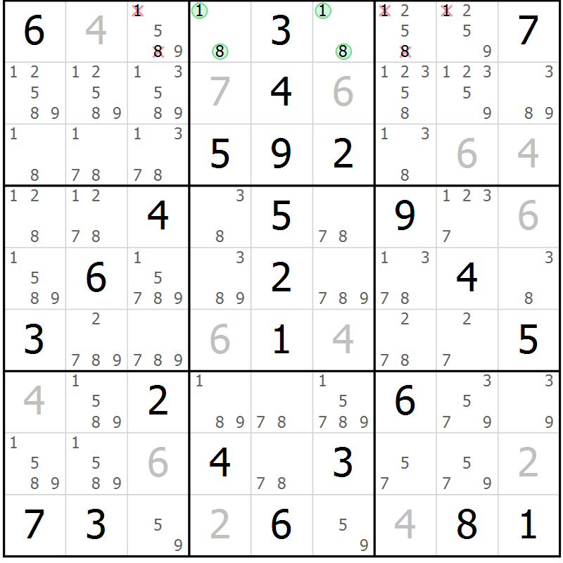 Position des candidats pour la solution de la Gr 67 page 70 du magazine de sudoku Virtuose n° 125