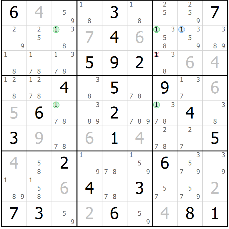 Position des candidats pour la solution de la Gr 67 page 70 du magazine de sudoku Virtuose n° 125