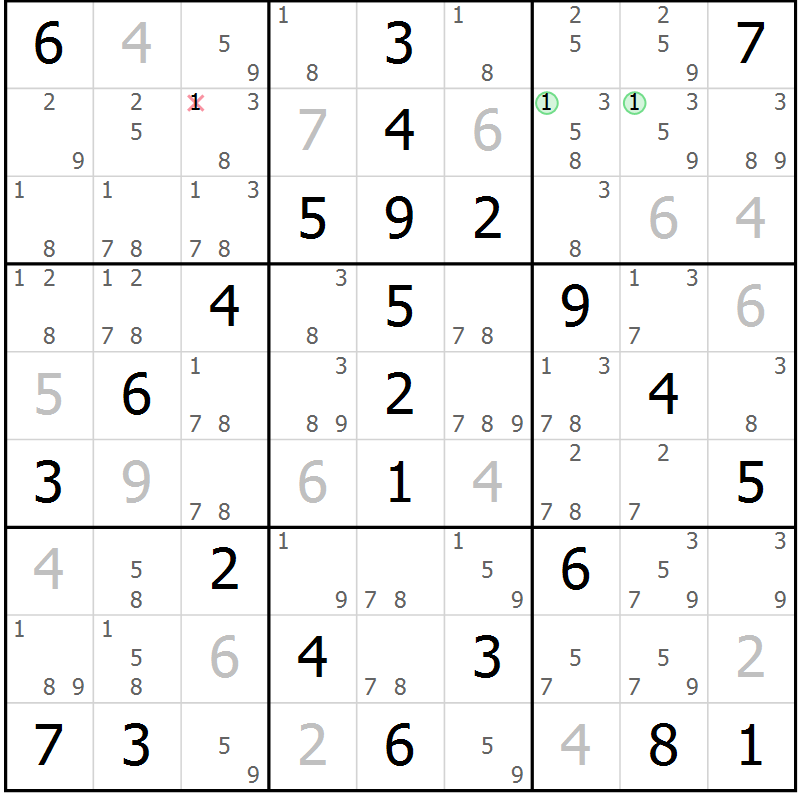 Position des candidats pour la solution de la Gr 67 page 70 du magazine de sudoku Virtuose n° 125