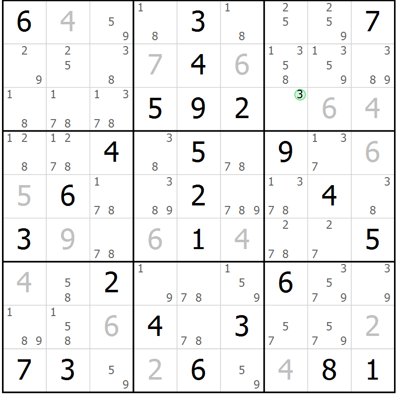 Position des candidats pour la solution de la Gr 67 page 70 du magazine de sudoku Virtuose n° 125