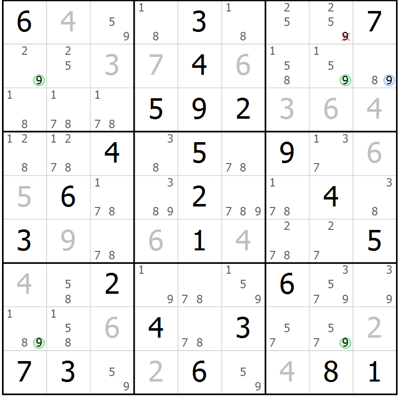 Position des candidats pour la solution de la Gr 67 page 70 du magazine de sudoku Virtuose n° 125