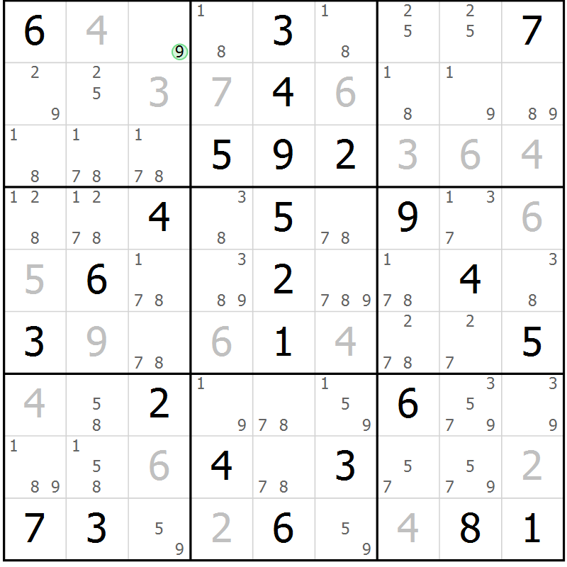 Position des candidats pour la solution de la Gr 67 page 70 du magazine de sudoku Virtuose n° 125
