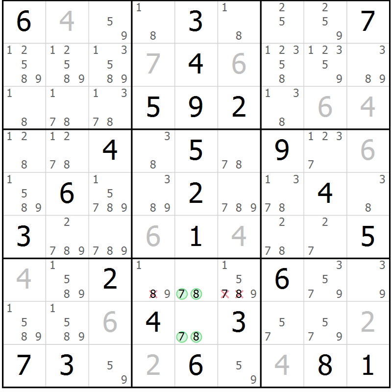 Position des candidats pour la solution de la Gr 67 page 70 du magazine de sudoku Virtuose n° 125