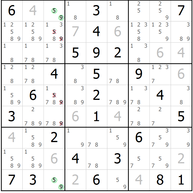 Position des candidats pour la solution de la Gr 67 page 70 du magazine de sudoku Virtuose n° 125