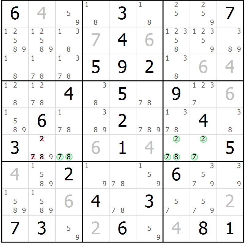 Position des candidats pour la solution de la Gr 67 page 70 du magazine de sudoku Virtuose n° 125