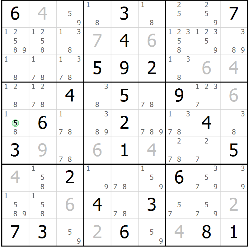 Position des candidats pour la solution de la Gr 67 page 70 du magazine de sudoku Virtuose n° 125