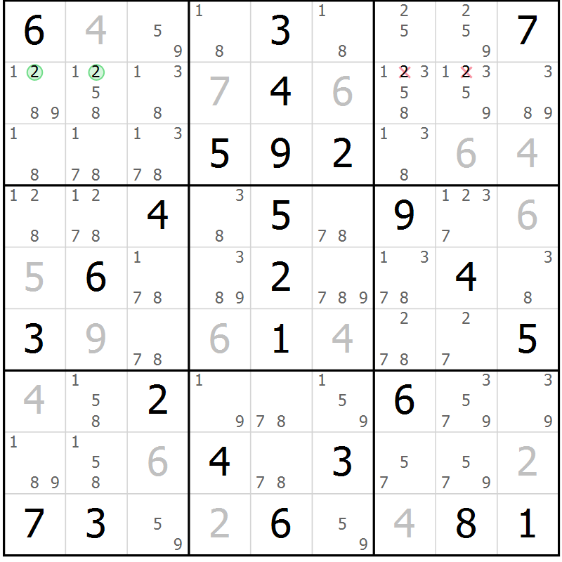 Position des candidats pour la solution de la Gr 67 page 70 du magazine de sudoku Virtuose n° 125