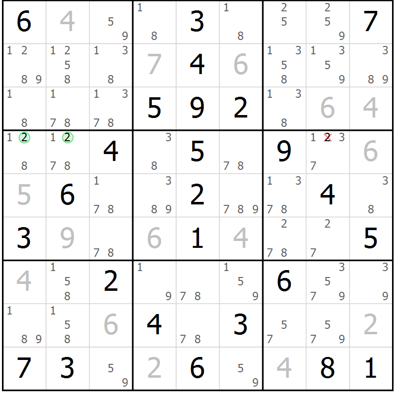 Position des candidats pour la solution de la Gr 67 page 70 du magazine de sudoku Virtuose n° 125