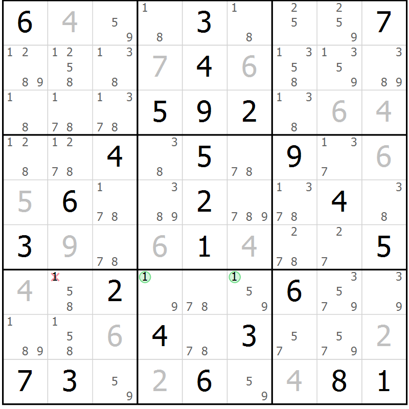 Position des candidats pour la solution de la Gr 67 page 70 du magazine de sudoku Virtuose n° 125