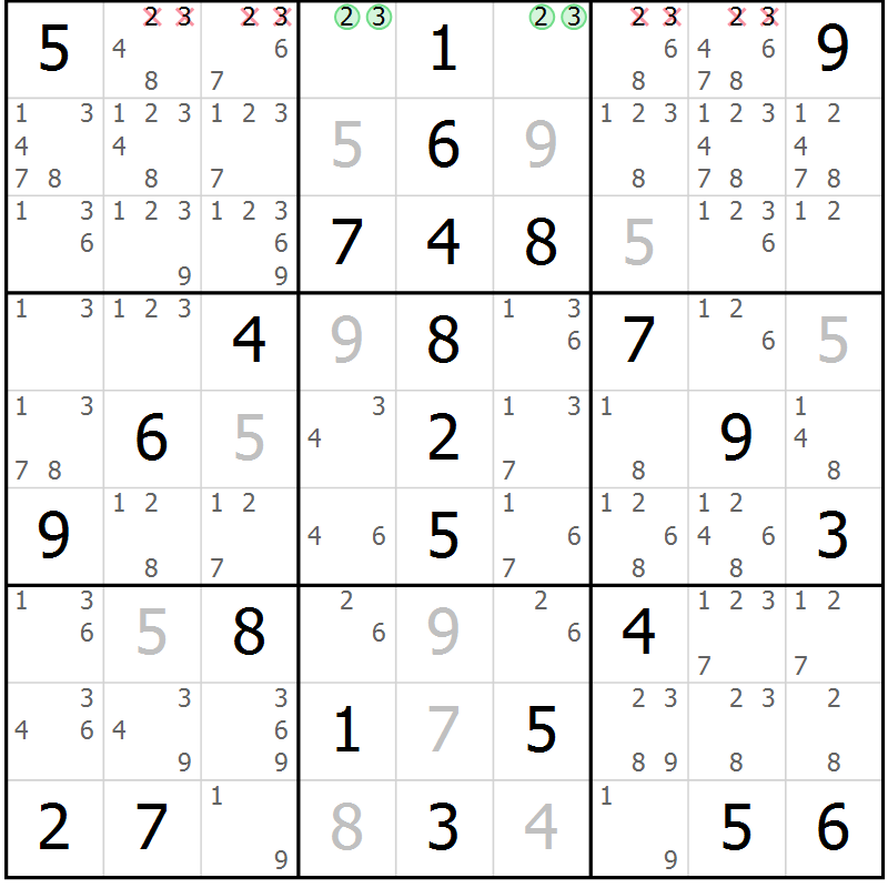 Position des candidats pour la solution de la Gr 68 page 71 du magazine de sudoku Virtuose n° 125