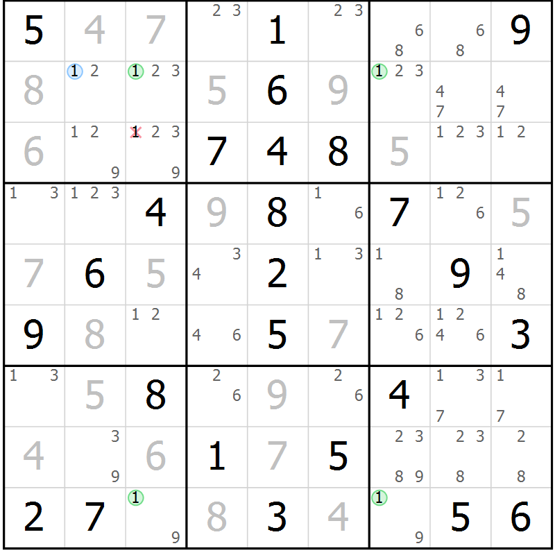 Position des candidats pour la solution de la Gr 68 page 71 du magazine de sudoku Virtuose n° 125