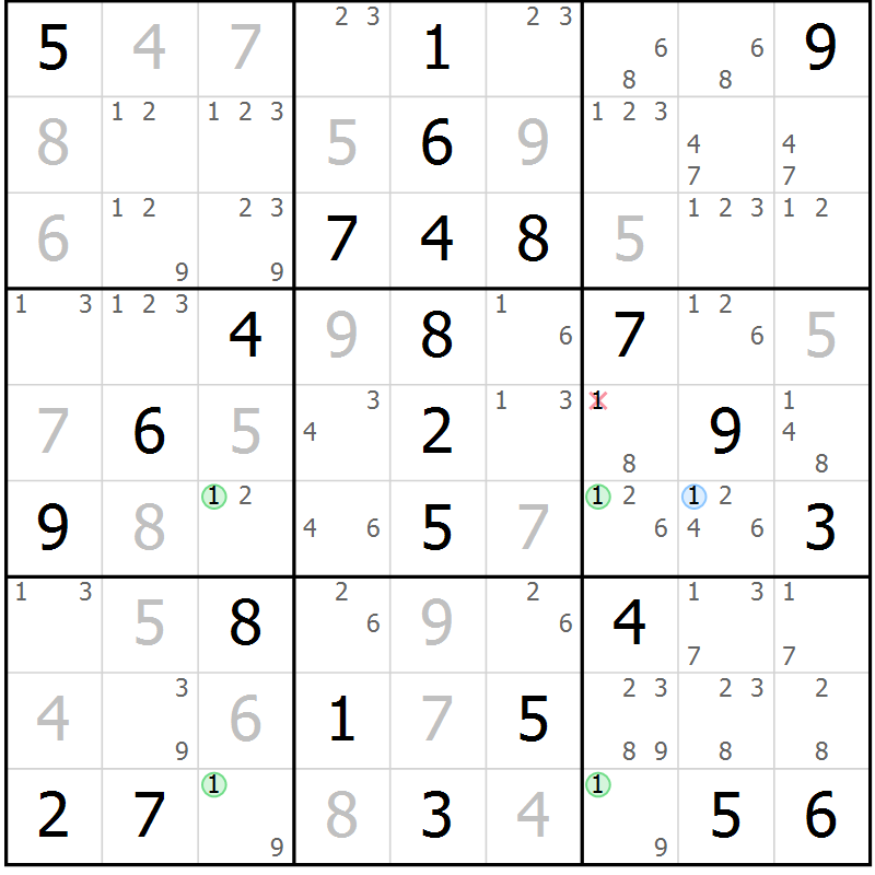 Position des candidats pour la solution de la Gr 68 page 71 du magazine de sudoku Virtuose n° 125