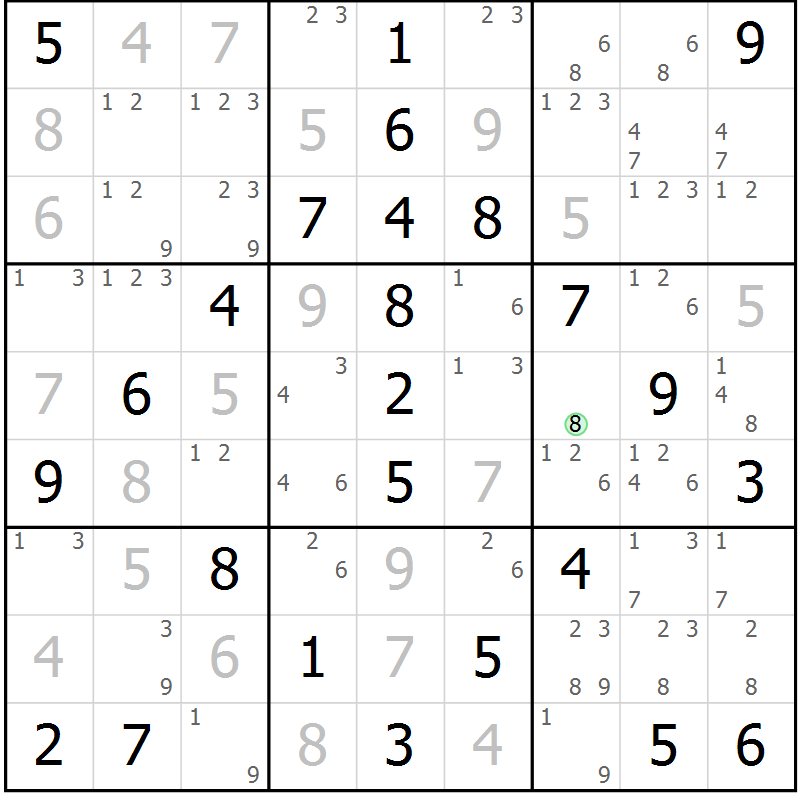 Position des candidats pour la solution de la Gr 68 page 71 du magazine de sudoku Virtuose n° 125