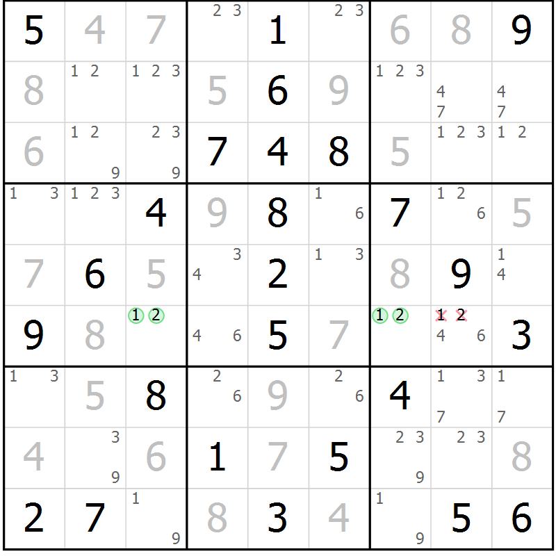 Position des candidats pour la solution de la Gr 68 page 71 du magazine de sudoku Virtuose n° 125