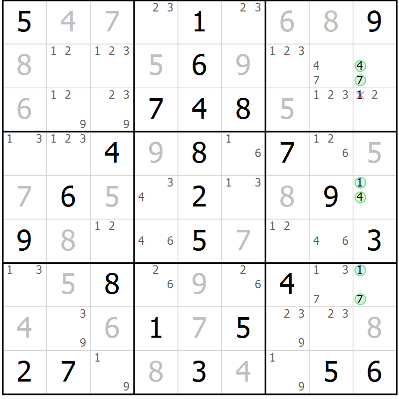 Position des candidats pour la solution de la Gr 68 page 71 du magazine de sudoku Virtuose n° 125