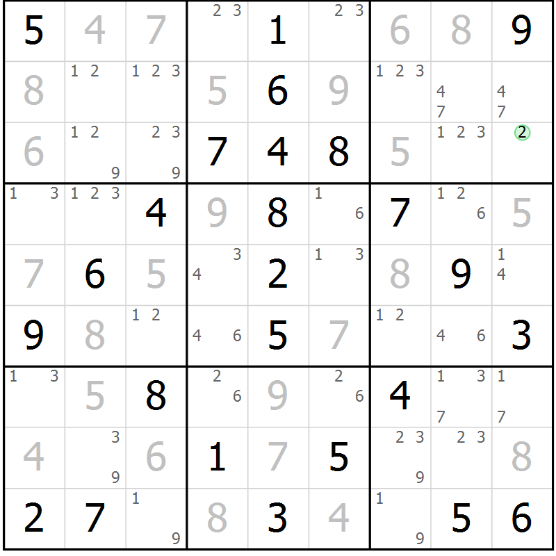 Position des candidats pour la solution de la Gr 68 page 71 du magazine de sudoku Virtuose n° 125