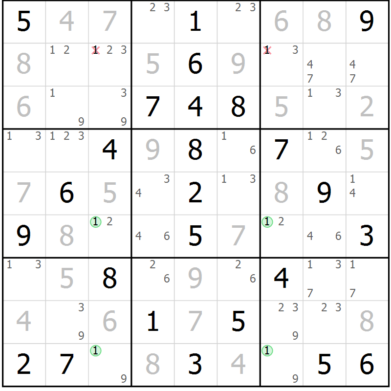 Position des candidats pour la solution de la Gr 68 page 71 du magazine de sudoku Virtuose n° 125