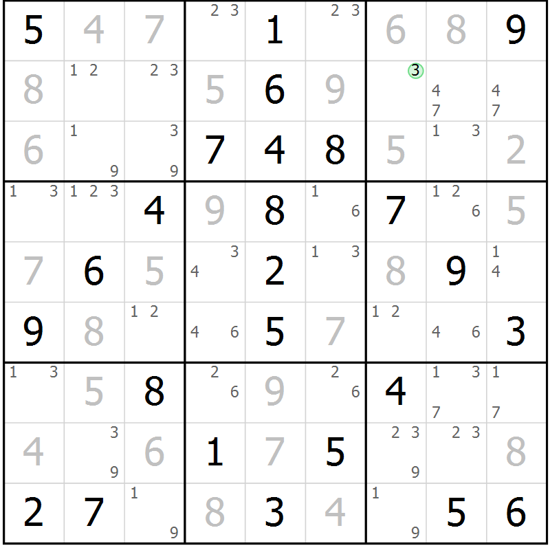 Position des candidats pour la solution de la Gr 68 page 71 du magazine de sudoku Virtuose n° 125