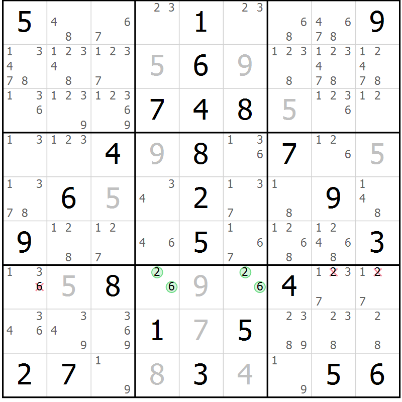 Position des candidats pour la solution de la Gr 68 page 71 du magazine de sudoku Virtuose n° 125