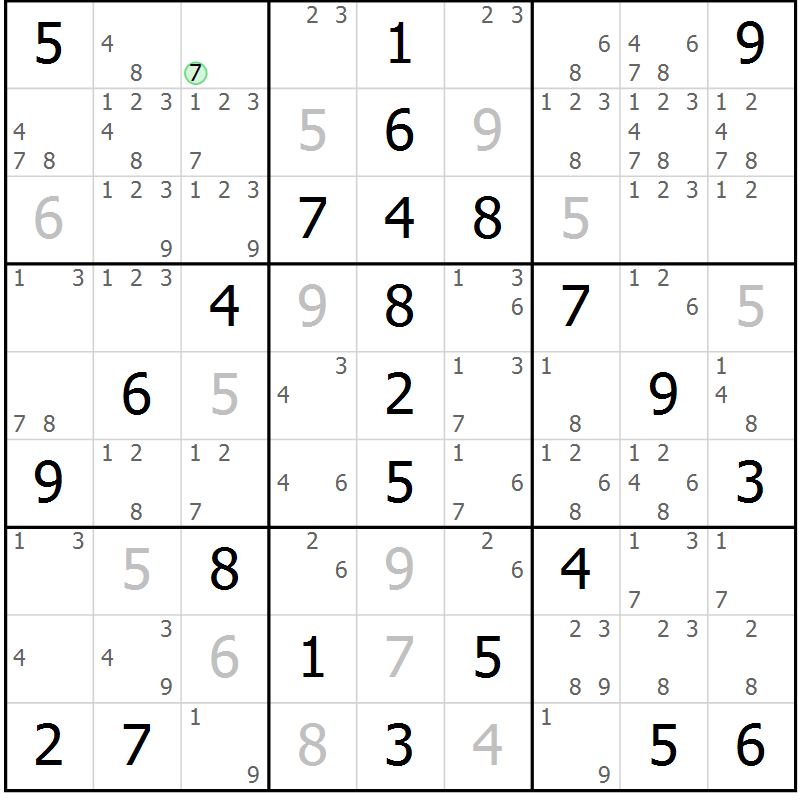 Position des candidats pour la solution de la Gr 68 page 71 du magazine de sudoku Virtuose n° 125