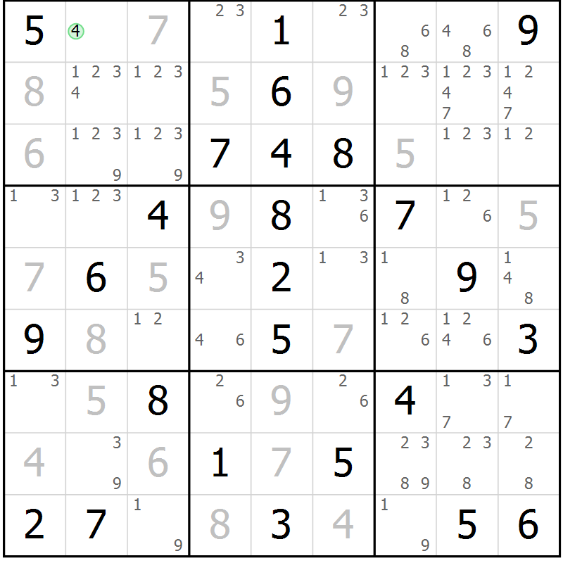 Position des candidats pour la solution de la Gr 68 page 71 du magazine de sudoku Virtuose n° 125