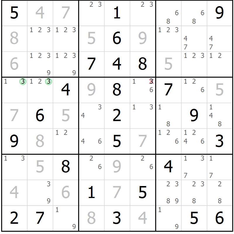 Position des candidats pour la solution de la Gr 68 page 71 du magazine de sudoku Virtuose n° 125