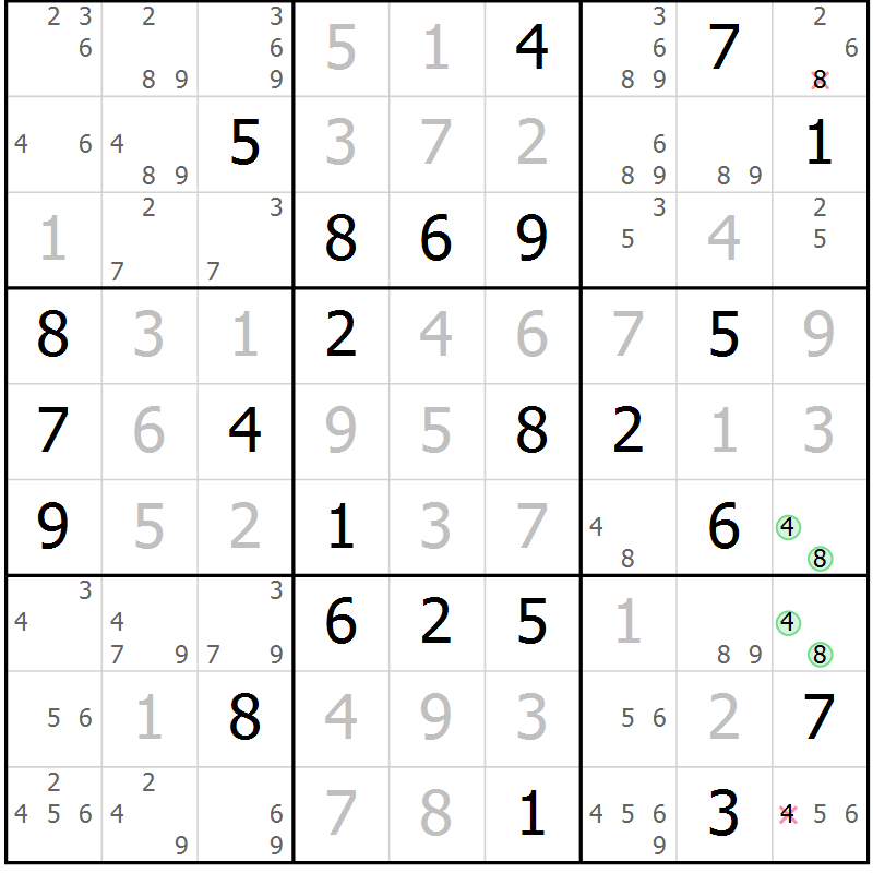 Position des candidats pour la solution de la Gr 69 page 72 du magazine de sudoku Virtuose n° 125