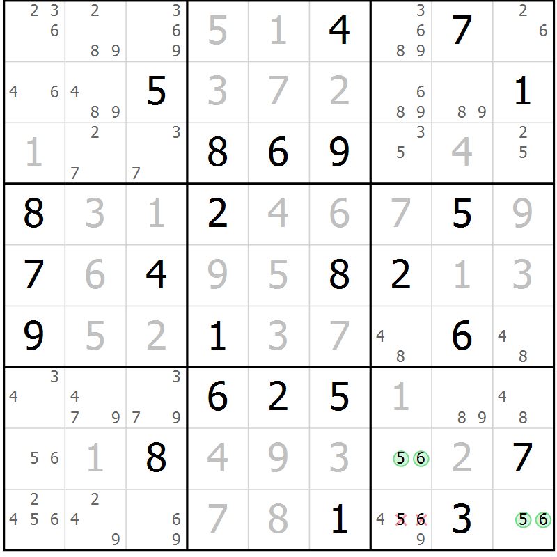 Position des candidats pour la solution de la Gr 69 page 72 du magazine de sudoku Virtuose n° 125