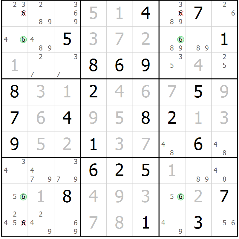 Position des candidats pour la solution de la Gr 69 page 72 du magazine de sudoku Virtuose n° 125