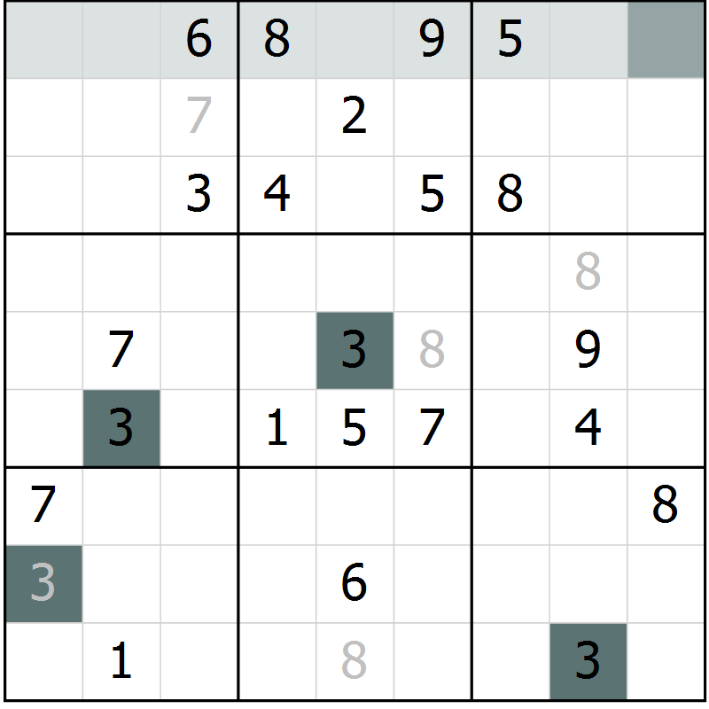 Position des candidats pour la solution de la Gr 7 page 10 du magazine de sudoku Virtuose n° 125
