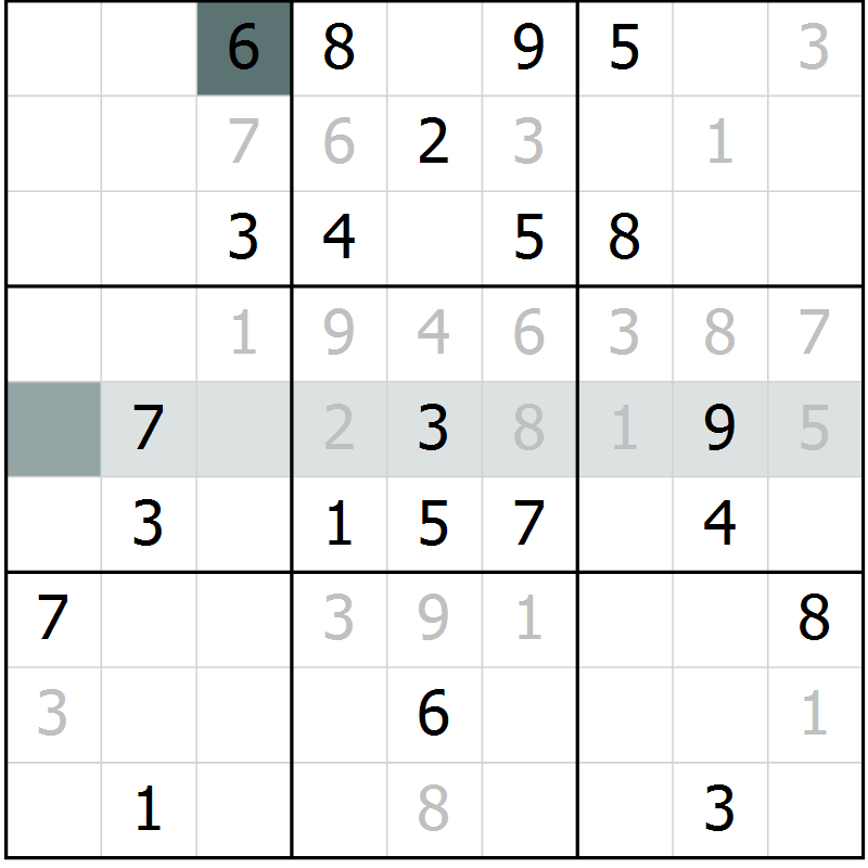 Position des candidats pour la solution de la Gr 7 page 10 du magazine de sudoku Virtuose n° 125