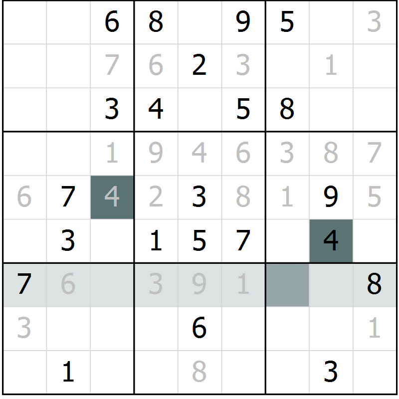 Position des candidats pour la solution de la Gr 7 page 10 du magazine de sudoku Virtuose n° 125
