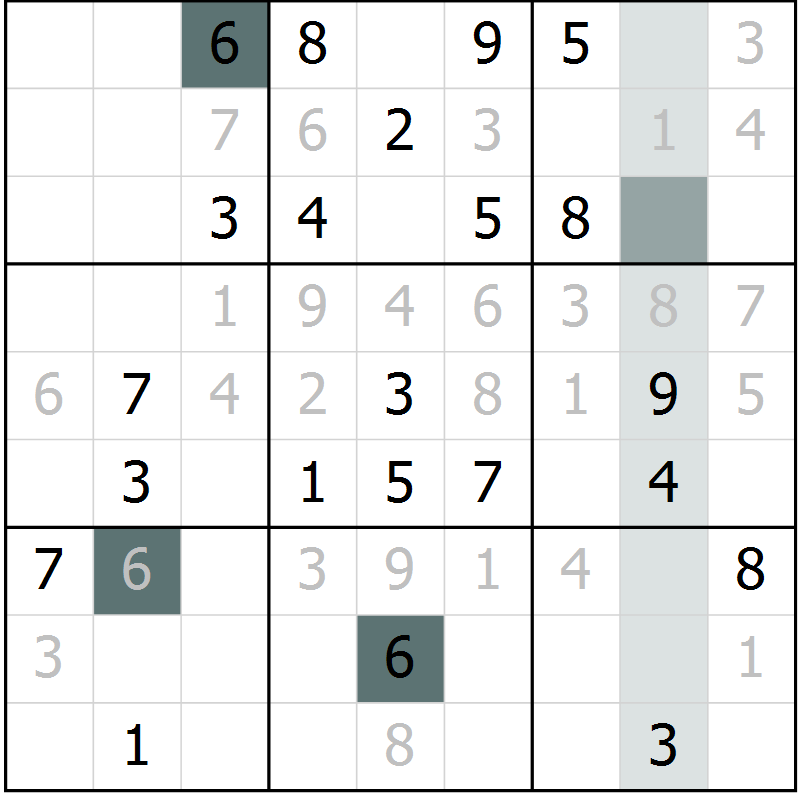 Position des candidats pour la solution de la Gr 7 page 10 du magazine de sudoku Virtuose n° 125