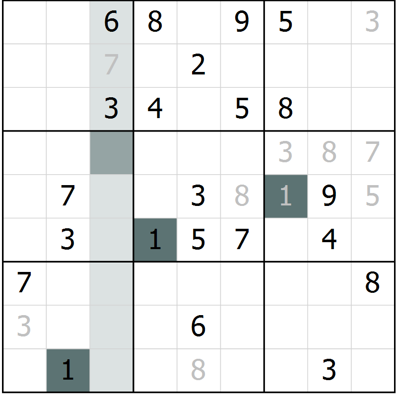 Position des candidats pour la solution de la Gr 7 page 10 du magazine de sudoku Virtuose n° 125