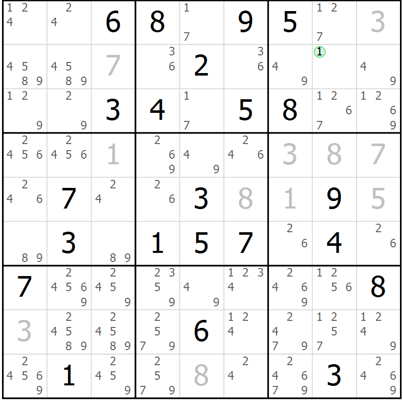 Position des candidats pour la solution de la Gr 7 page 10 du magazine de sudoku Virtuose n° 125