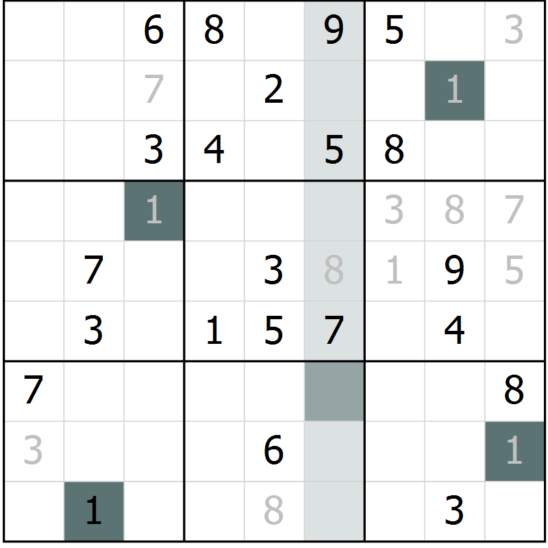 Position des candidats pour la solution de la Gr 7 page 10 du magazine de sudoku Virtuose n° 125