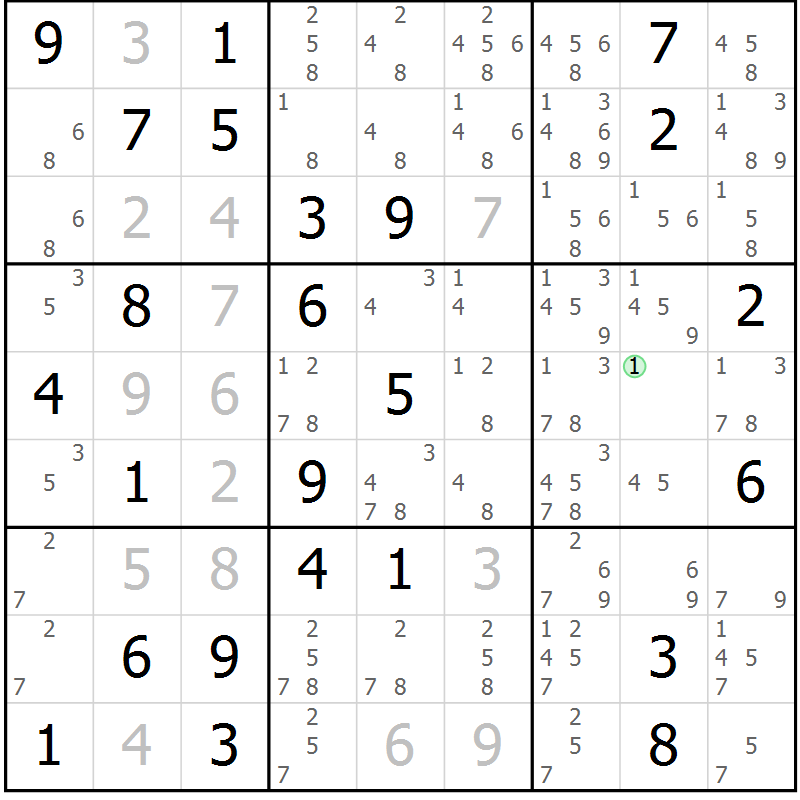 Position des candidats pour la solution de la Gr 70 page 73 du magazine de sudoku Virtuose n° 125