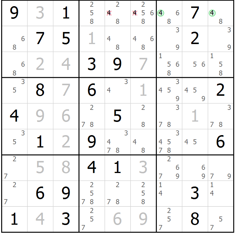 Position des candidats pour la solution de la Gr 70 page 73 du magazine de sudoku Virtuose n° 125