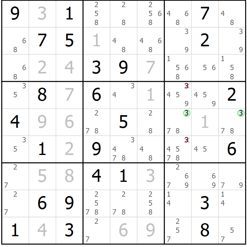 Position des candidats pour la solution de la Gr 70 page 73 du magazine de sudoku Virtuose n° 125