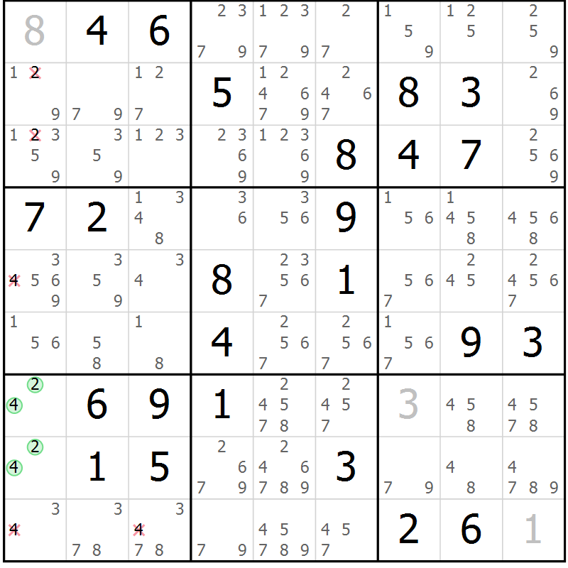 Position des candidats pour la solution de la Gr 71 page 74 du magazine de sudoku Virtuose n° 125