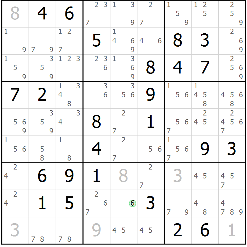Position des candidats pour la solution de la Gr 71 page 74 du magazine de sudoku Virtuose n° 125