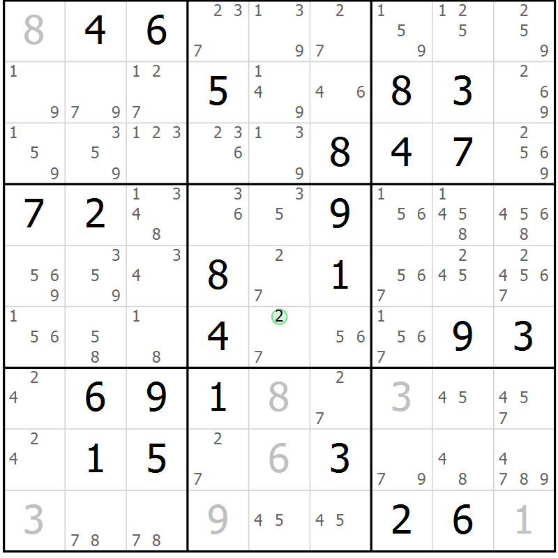 Position des candidats pour la solution de la Gr 71 page 74 du magazine de sudoku Virtuose n° 125