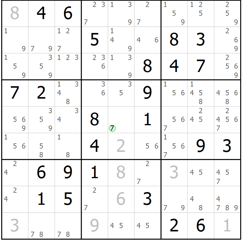 Position des candidats pour la solution de la Gr 71 page 74 du magazine de sudoku Virtuose n° 125