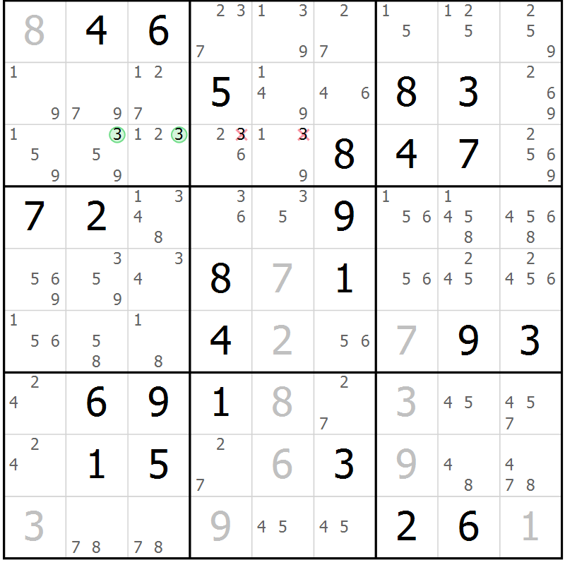 Position des candidats pour la solution de la Gr 71 page 74 du magazine de sudoku Virtuose n° 125