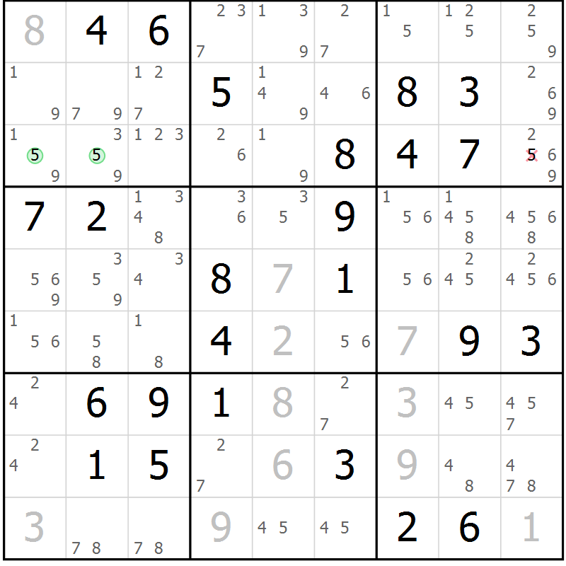 Position des candidats pour la solution de la Gr 71 page 74 du magazine de sudoku Virtuose n° 125