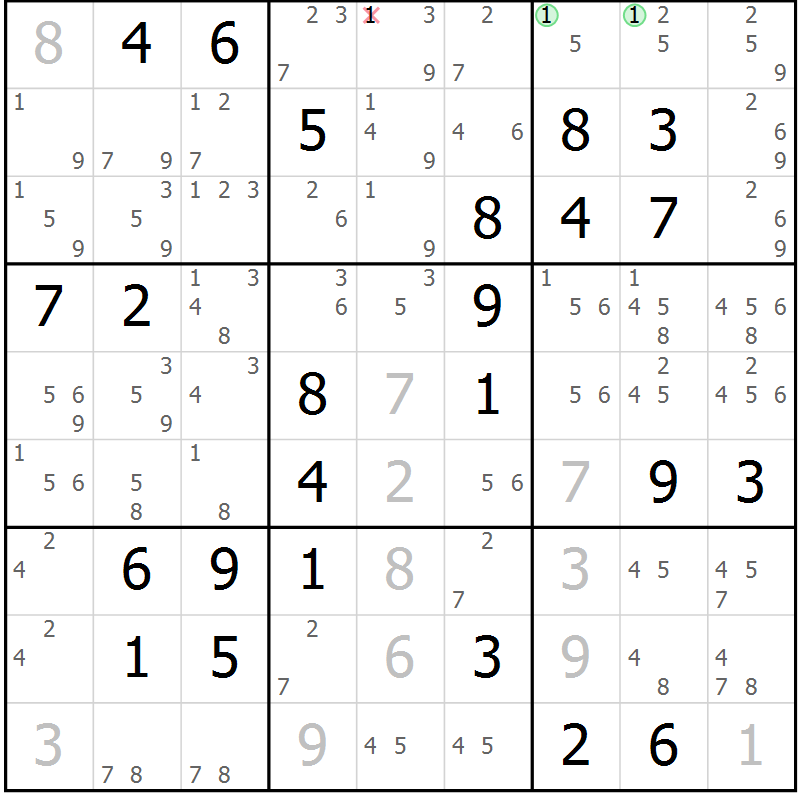 Position des candidats pour la solution de la Gr 71 page 74 du magazine de sudoku Virtuose n° 125
