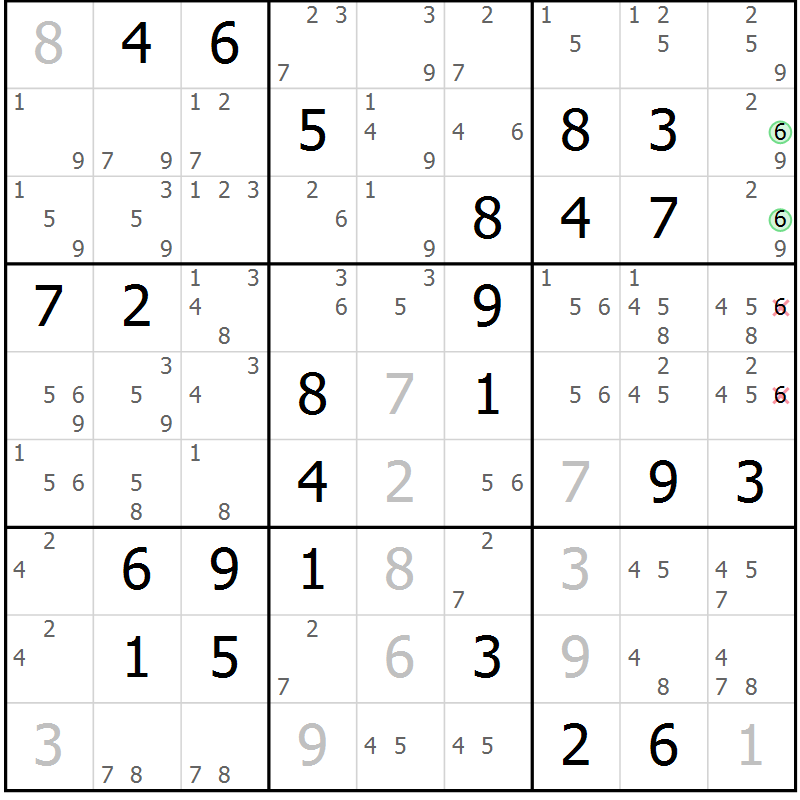Position des candidats pour la solution de la Gr 71 page 74 du magazine de sudoku Virtuose n° 125